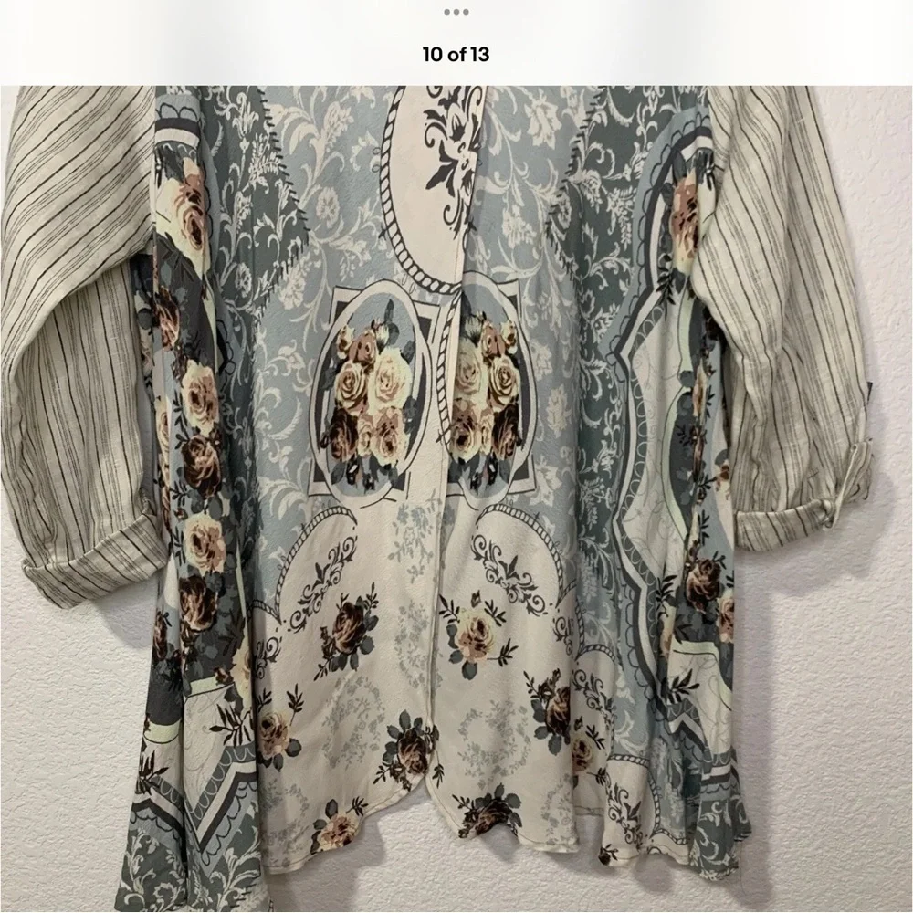 John Mark plus size Embellished mixed Fabric Button-Up Shirt - Picture 4 of 13